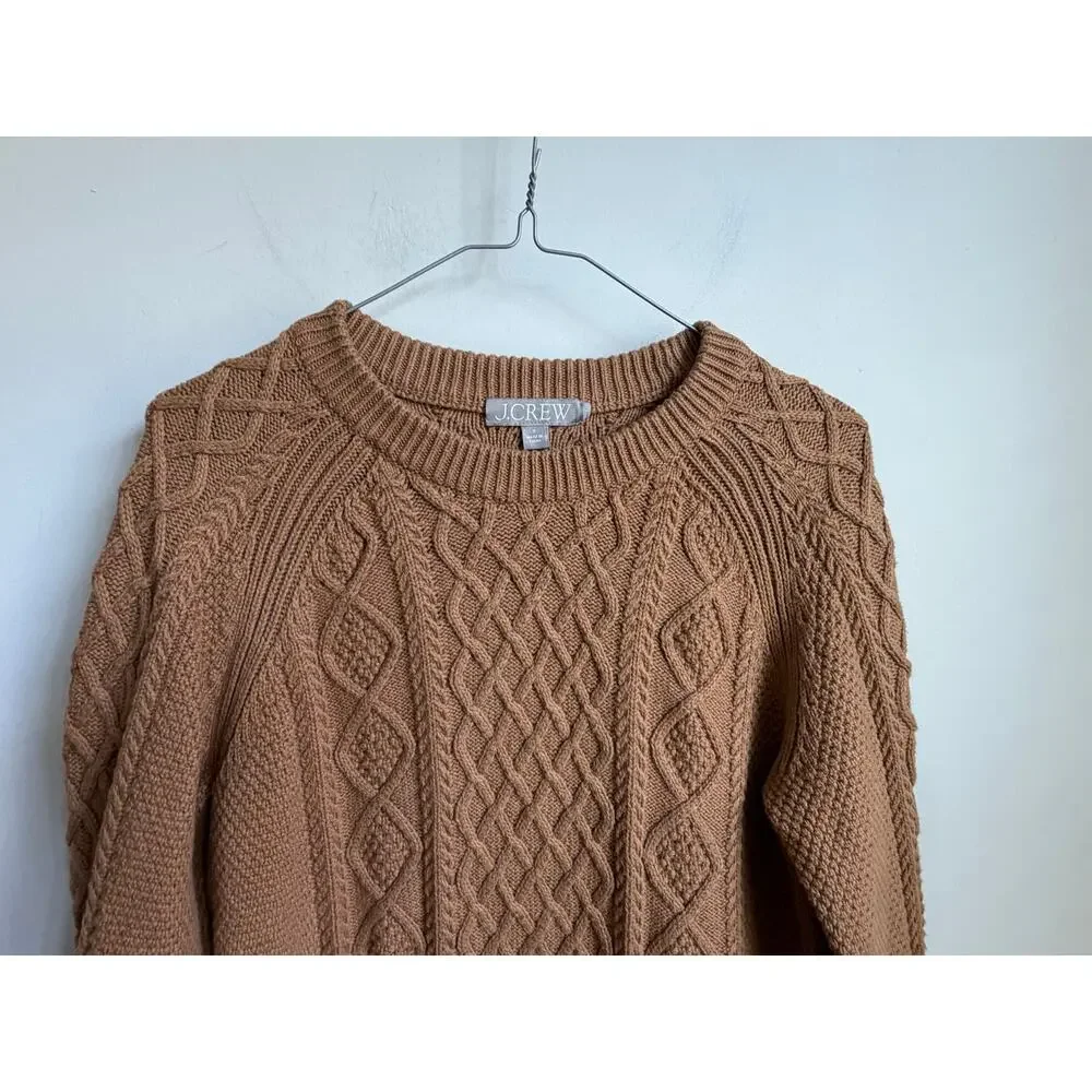 J. Crew Cotton Long Sleeve Crew Neck Cable-Knit Pullover Sweater Brown Womens S